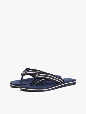 blue th monogram webbing strap flip-flops for women tommy hilfiger