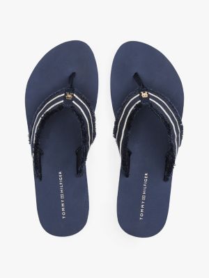 blue th monogram webbing strap flip-flops for women tommy hilfiger