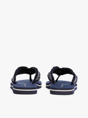 blue th monogram webbing strap flip-flops for women tommy hilfiger
