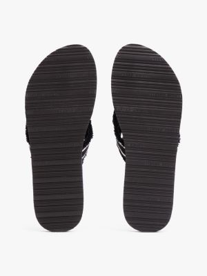 blue th monogram webbing strap flip-flops for women tommy hilfiger