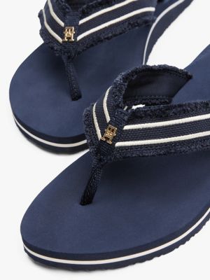 blue th monogram webbing strap flip-flops for women tommy hilfiger