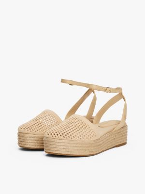 beige knit mesh platform espadrilles for women tommy hilfiger