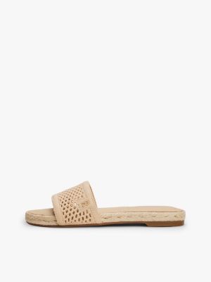 beige knit mesh espadrille mules for women tommy hilfiger