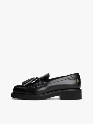 black lightweight leather tassel loafers for women tommy hilfiger