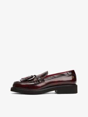 red lightweight leather tassel loafers for women tommy hilfiger