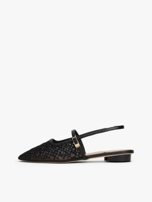 black leather pointed toe slingback ballerinas for women tommy hilfiger