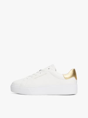weiß metallic-sneaker aus leder mit platform-sohle für damen - tommy hilfiger