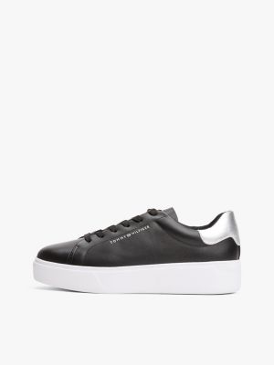 schwarz metallic-sneaker aus leder mit platform-sohle für damen - tommy hilfiger