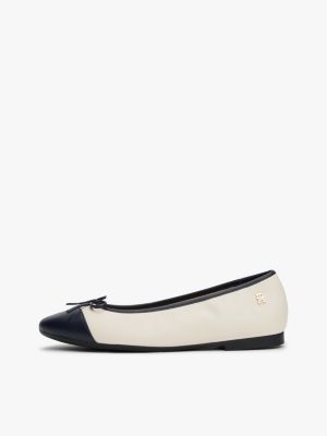 white leather toe cap ballerinas for women tommy hilfiger