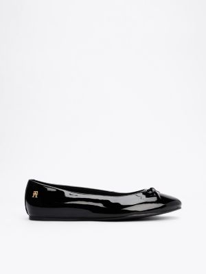 black lakleren ballerina met strik voor dames - tommy hilfiger