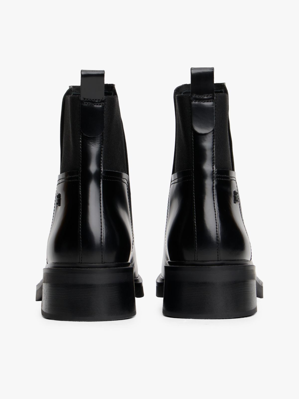 Leather Square Toe Chelsea Boots — Black