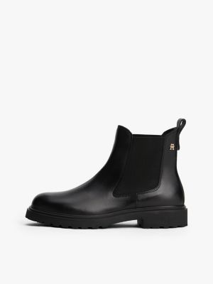 black lightweight leather cleat chelsea boots for women tommy hilfiger