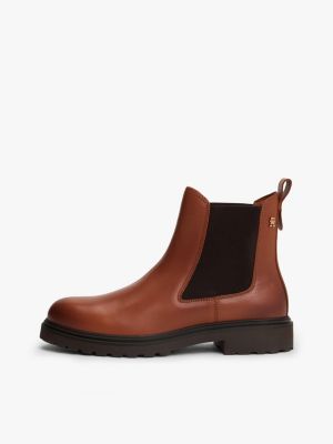 braun leichter rutschhemmender chelsea-boot aus leder für damen - tommy hilfiger