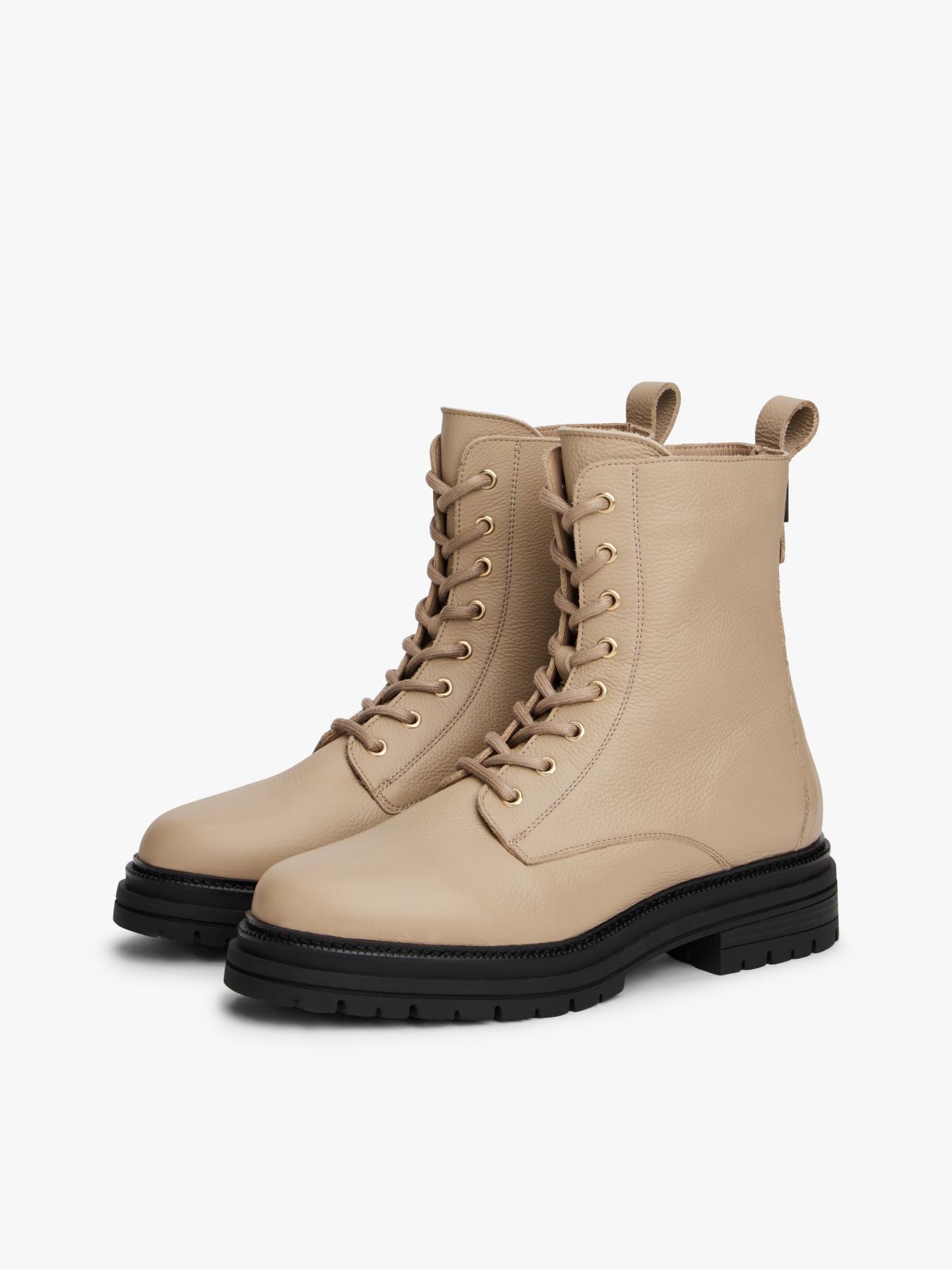 Pebble Grain Leather Warm Lined Chunky Boots — Beige