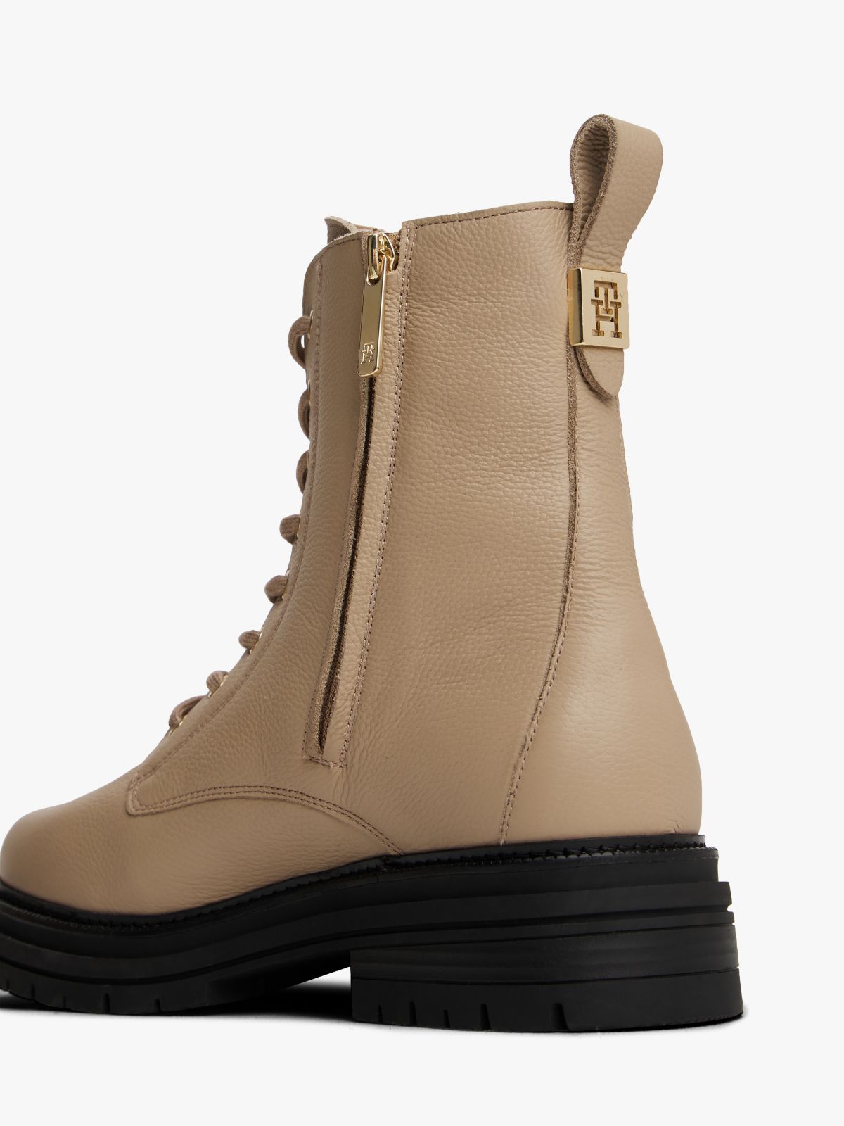 Pebble Grain Leather Warm Lined Chunky Boots — Beige