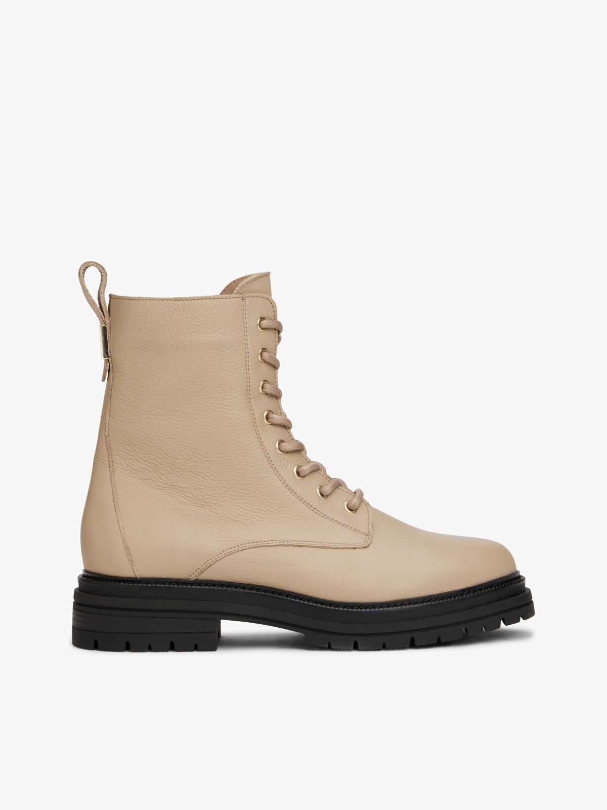 Pebble Grain Leather Warm Lined Chunky Boots — Beige