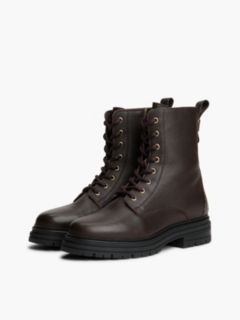 Pebble Grain Leather Warm Lined Chunky Boots — Brown 2