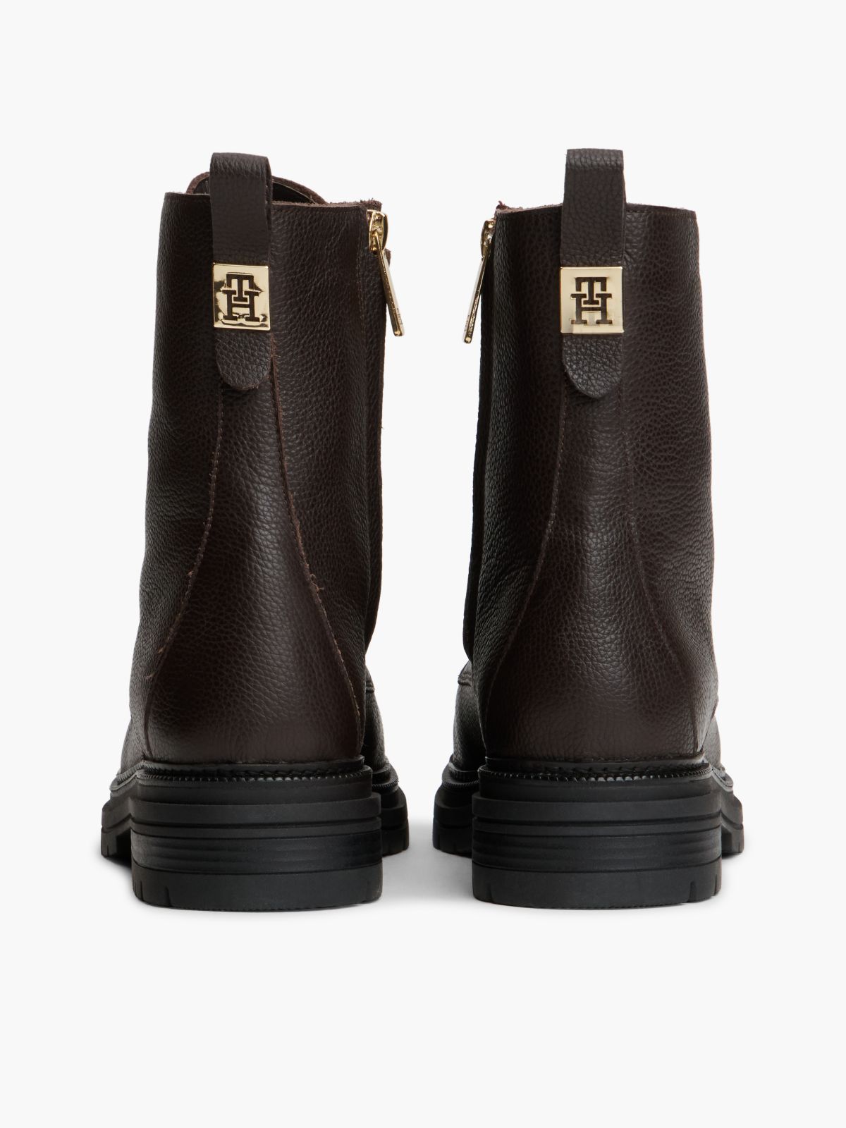 Pebble Grain Leather Warm Lined Chunky Boots — Brown