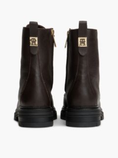 Pebble Grain Leather Warm Lined Chunky Boots — Brown 4