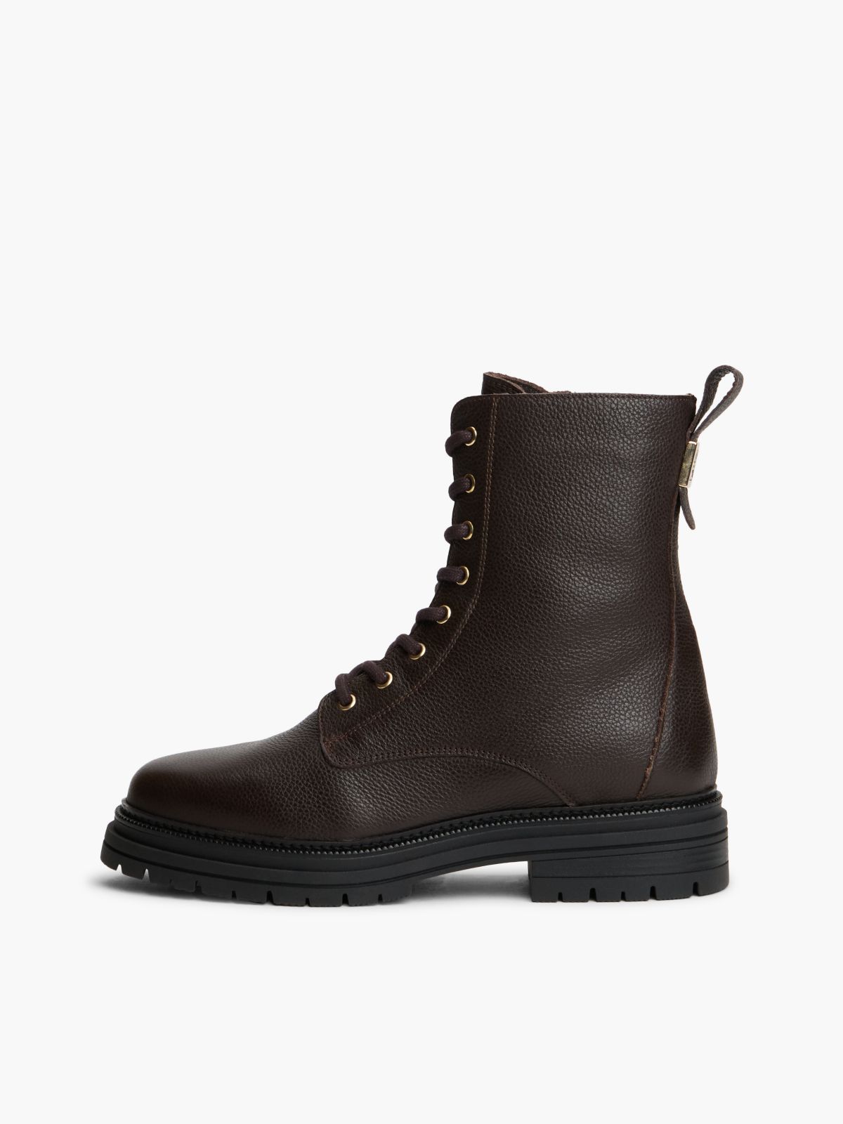 Pebble Grain Leather Warm Lined Chunky Boots — Brown