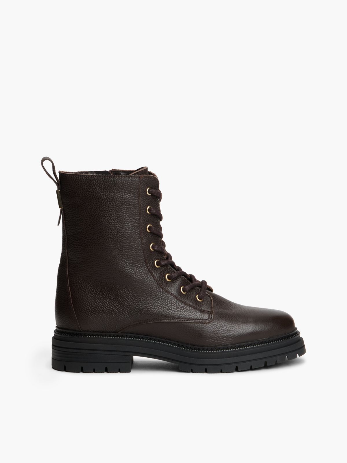Pebble Grain Leather Warm Lined Chunky Boots — Brown