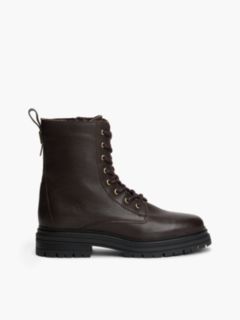 Pebble Grain Leather Warm Lined Chunky Boots — Brown 1