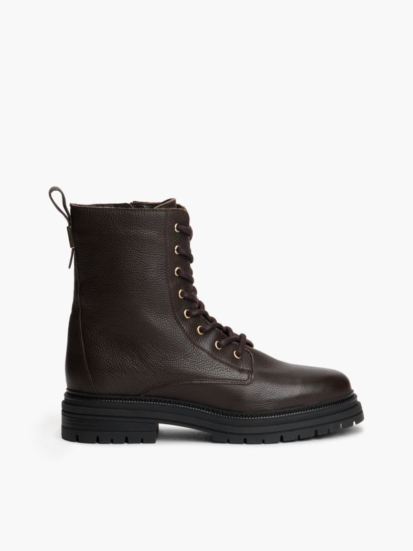 Pebble Grain Leather Warm Lined Chunky Boots — Brown