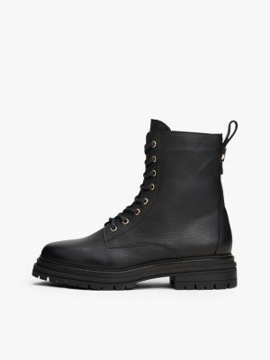 black pebble grain leather chunky boots for women tommy hilfiger