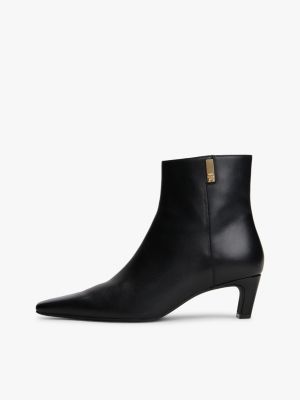 black leather square toe kitten heel ankle boots for women tommy hilfiger