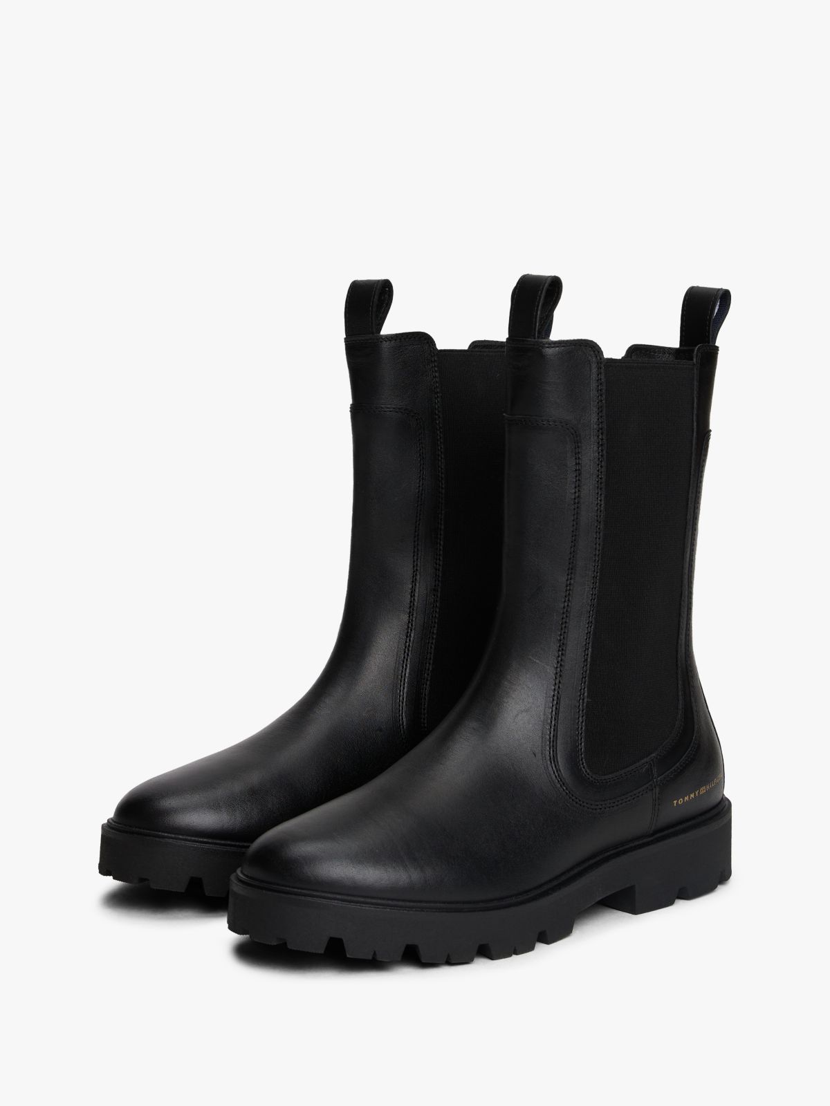 Leather Cleat Mid Chelsea Boots — Black