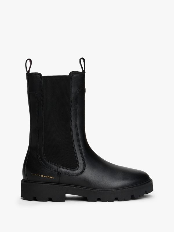 Leather Cleat Mid Chelsea Boots — Black