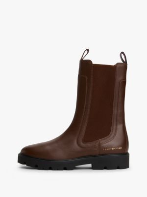 bottines chelsea mi-mollet à semelle crantée marron pour femmes tommy hilfiger