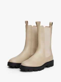 Leather Cleat Mid Chelsea Boots — Beige 2