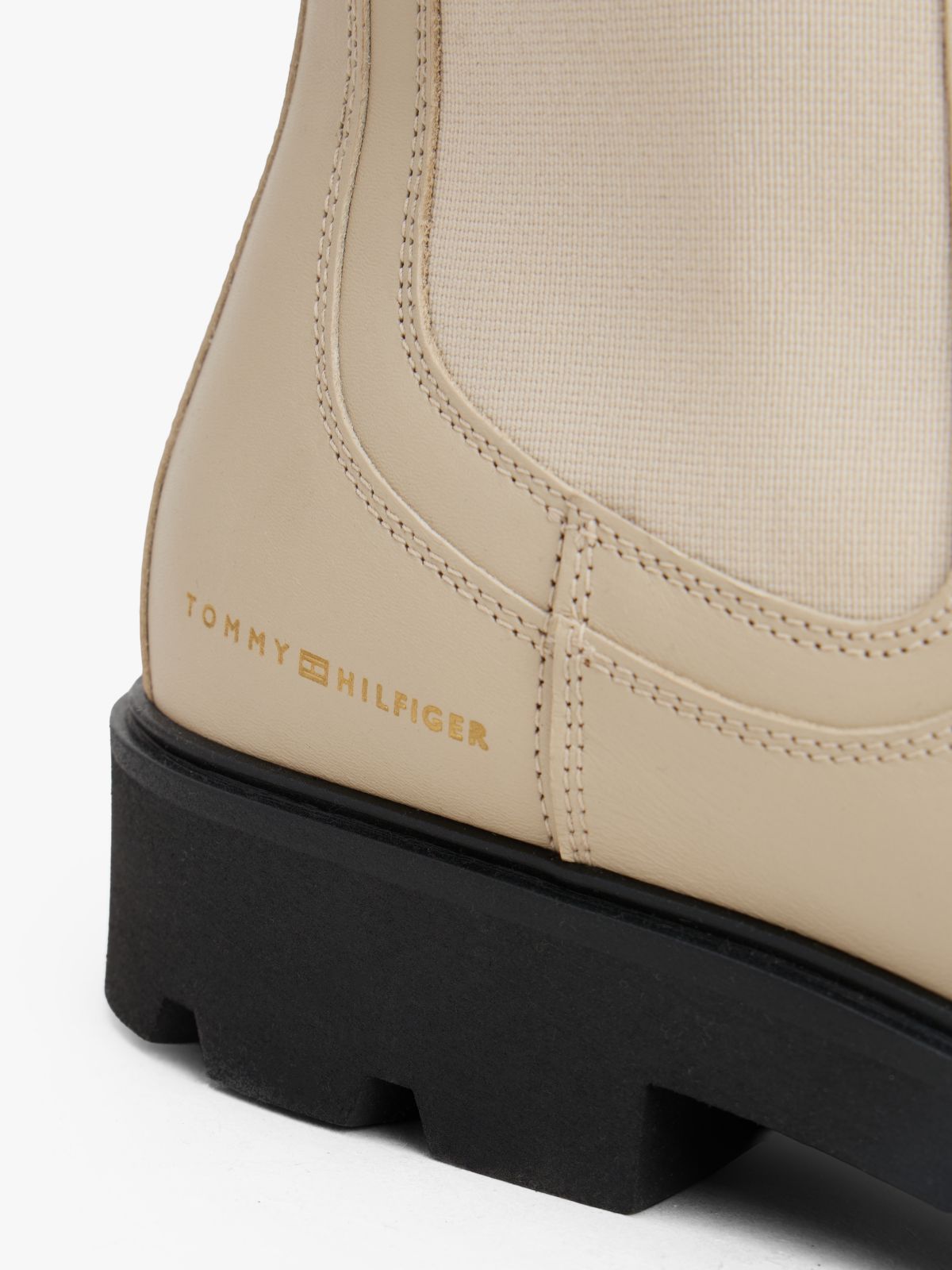 Leather Cleat Mid Chelsea Boots — Beige