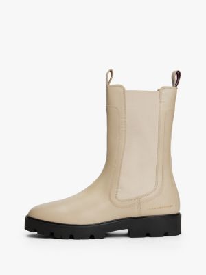 beige leather cleat mid chelsea boots for women tommy hilfiger