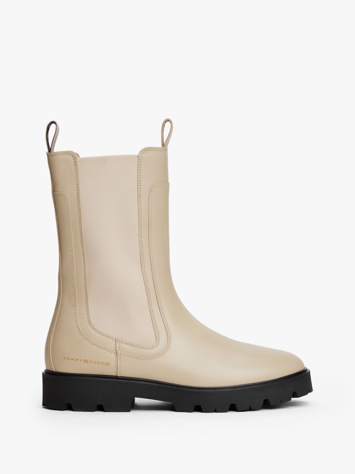 Leather Cleat Mid Chelsea Boots — Beige