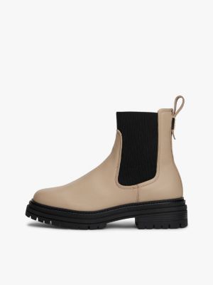 beige pebble grain leather chelsea boots for women tommy hilfiger