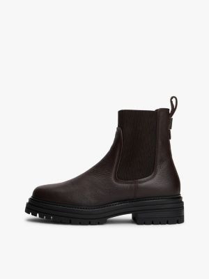 brown pebble grain leather chelsea boots for women tommy hilfiger