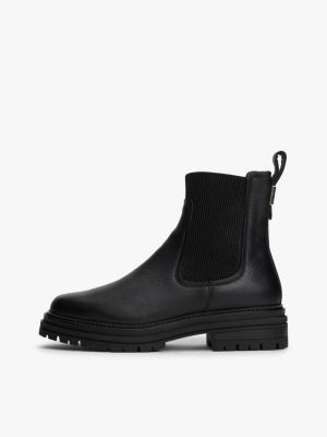 black pebble grain leather chelsea boots for women tommy hilfiger