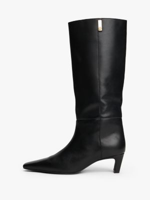 black leather square toe kitten heel boots for women tommy hilfiger