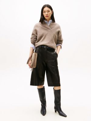 black leather square toe kitten heel boots for women tommy hilfiger