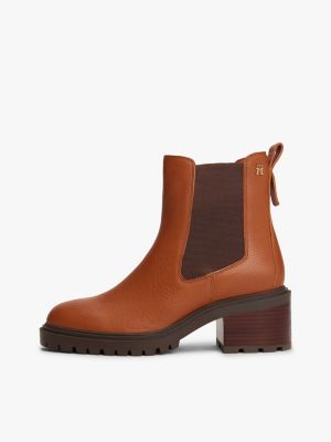 braun rutschhemmender chelsea-boot aus leder für damen - tommy hilfiger