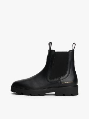 bottines chelsea en cuir noir pour femmes tommy hilfiger