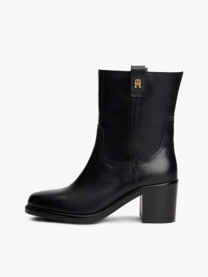 black leather block heel riding boots for women tommy hilfiger