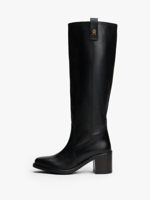 bottes cavalières hautes en cuir noir pour femmes tommy hilfiger