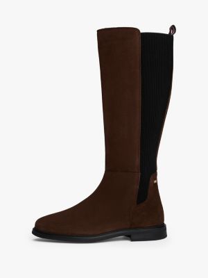 brown suede knee-high boots for women tommy hilfiger