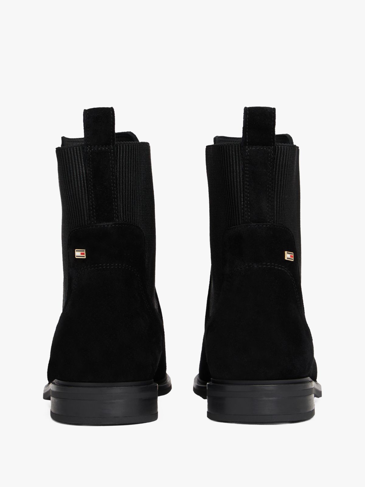 Suede Enamel Flag Chelsea Boots — Black