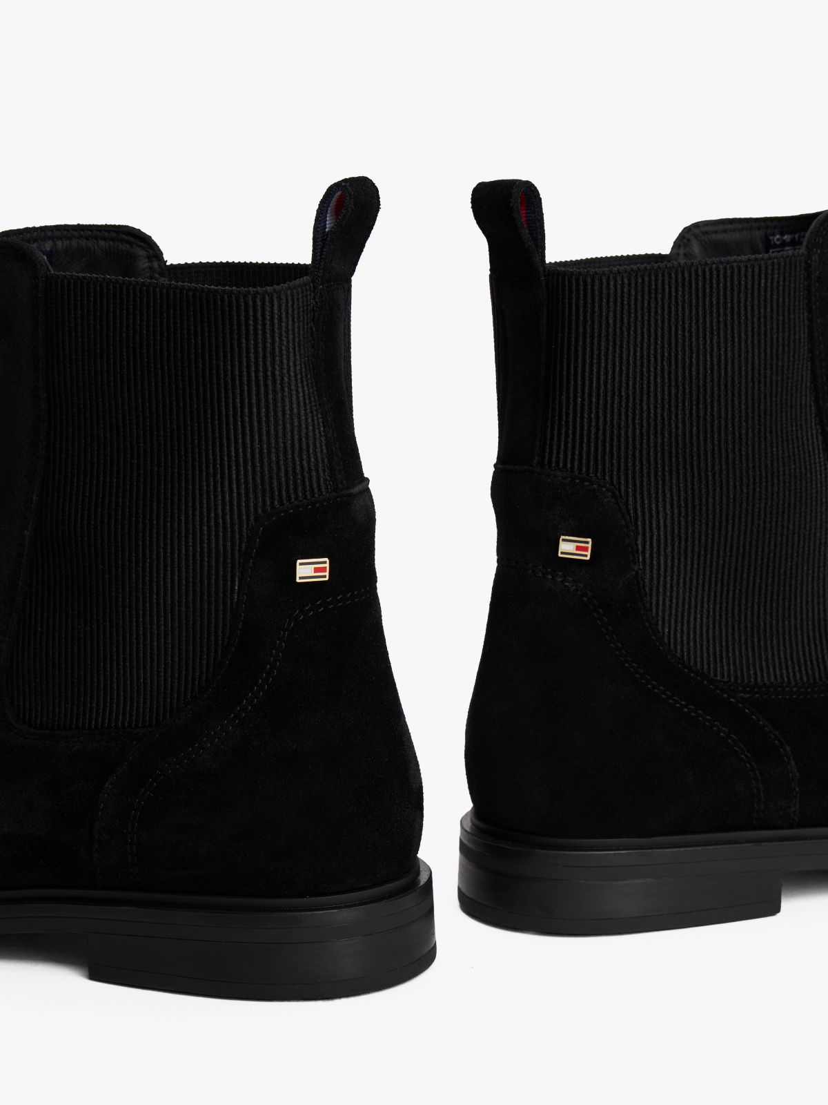 Suede Enamel Flag Chelsea Boots — Black