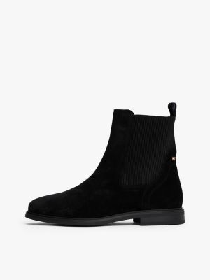 schwarz chelsea-boot aus wildleder mit emaille-flag für damen - tommy hilfiger