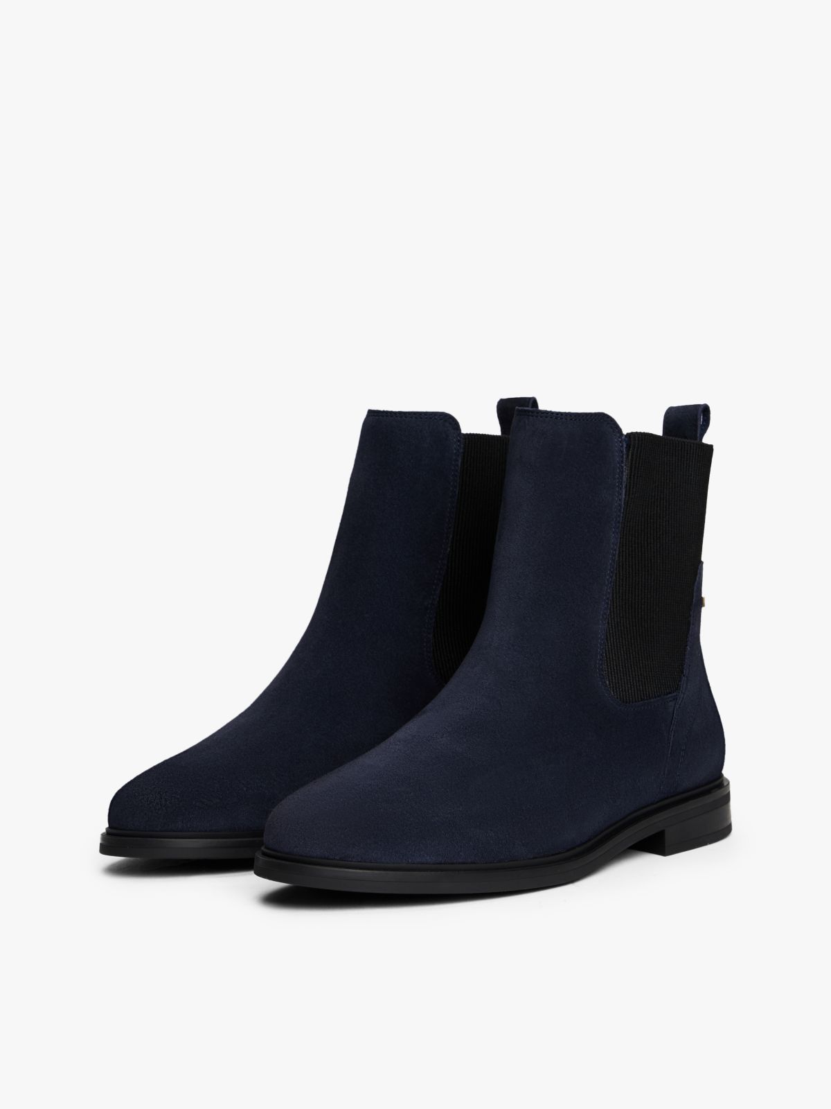 Suede Enamel Flag Chelsea Boots — Blue